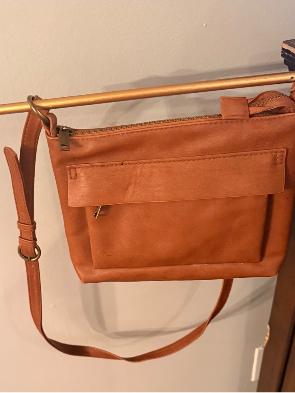 Leather Crossbody Bag in Cognac Brown - Adjustable Strap
